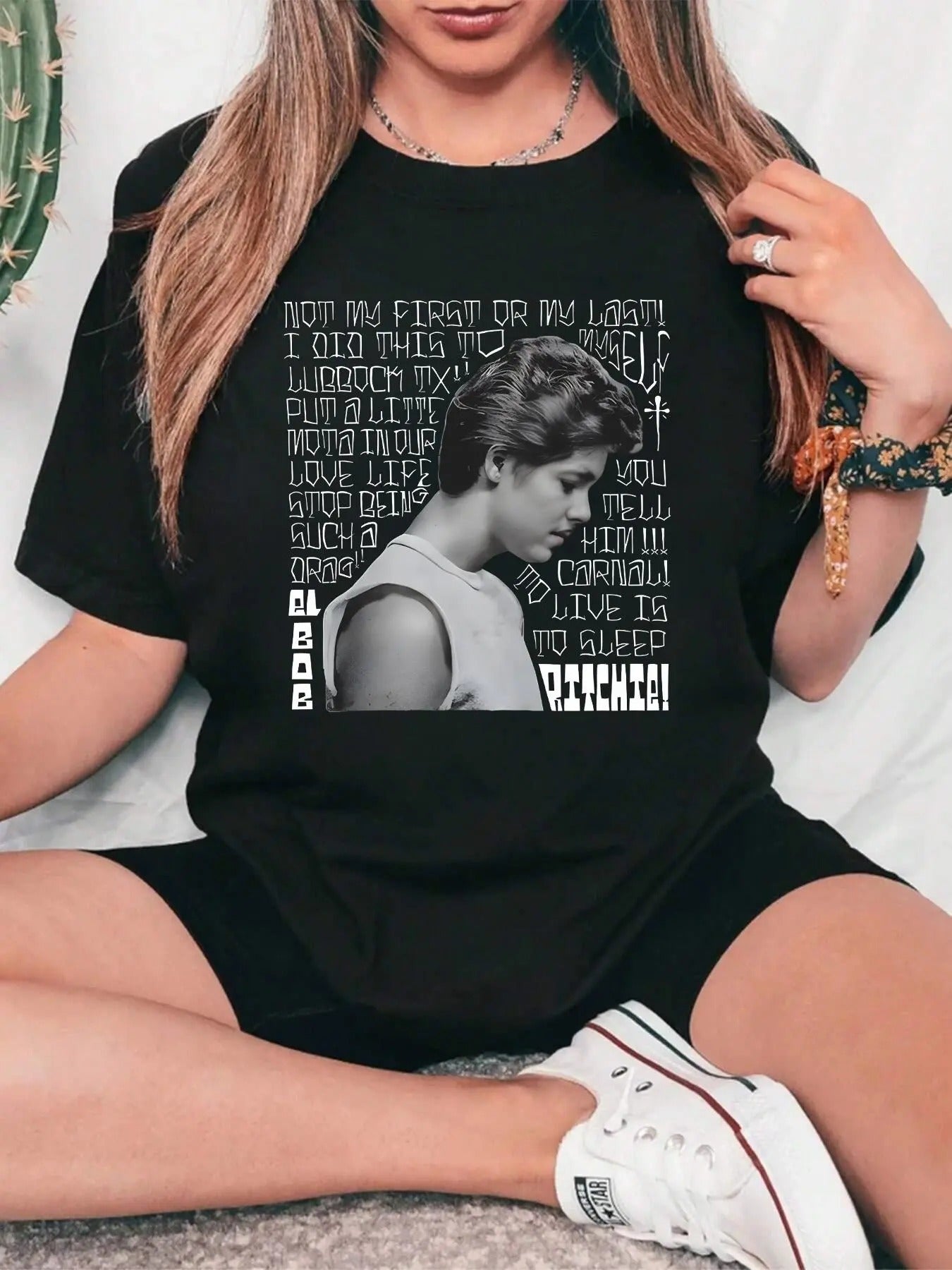 Women's Letter & Figure  Print Round Neck Graphic Tee, Vintage Trendy Casual Short Sleeve T-shirt for Daily Wear, Ladies...