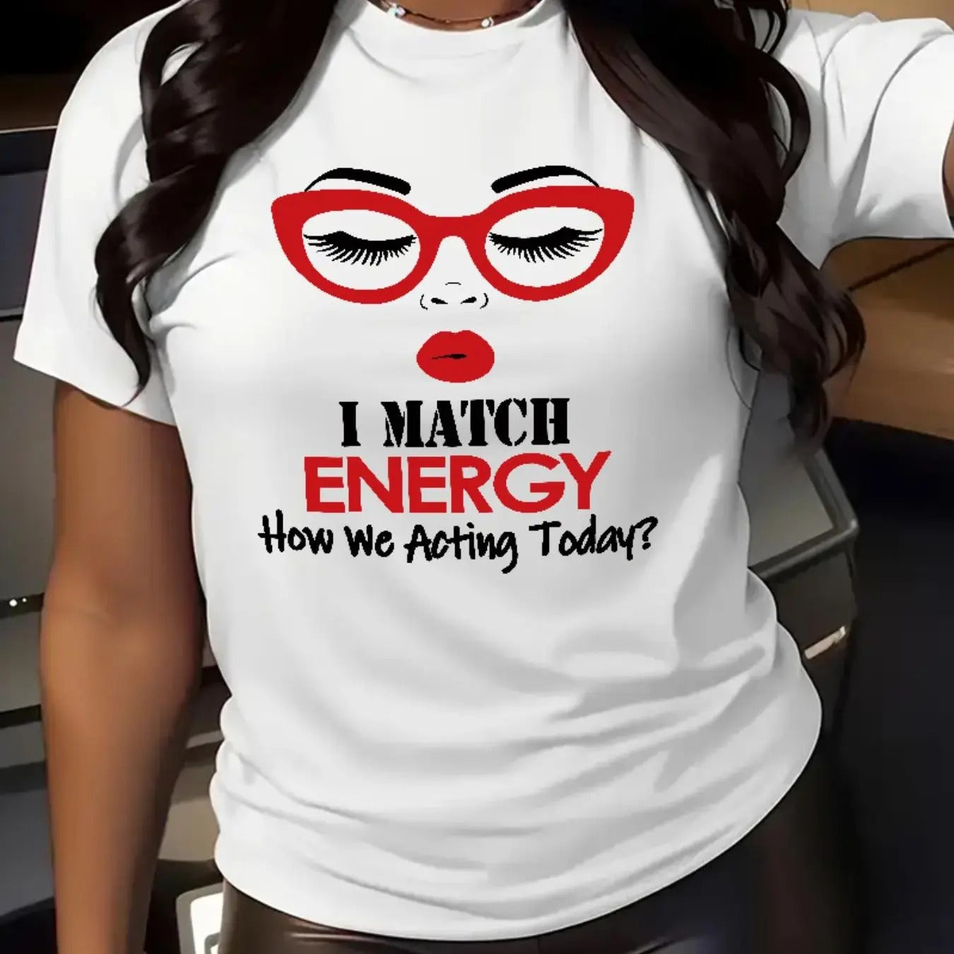 Women's Letter & Figure Face Print Round Neck Tee, Fashion Casual Crew Neck Short Sleeve T-shirt for Daily Holiday...