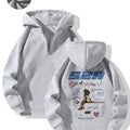 Women's Letter & Figure Print Drop Shoulder Hoodie, Fashion Casual Half Zip Hooded Sweatshirt for Daily Holiday Outdoor...