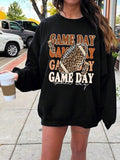 Women's Letter & Football Print Drop Shoulder Sweatshirt, Casual Long Sleeve Round Neck Pullover for Fall & Winter,...