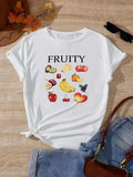 Women's Letter & Fruit Print Short Sleeve Tee, Casual Round Neck T-shirt for Summer, Fashion Women's Top for Daily Wear...