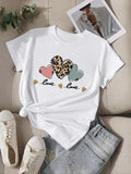 Women's Letter & Heart Graphic Print Round Neck Tee, Fashion Casual Short Sleeve T-shirt for Daily Wear, Ladies Summer...