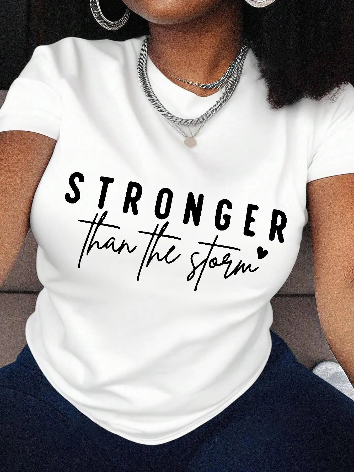 Women's Letter & Heart Print Round Neck Tee, Casual Short Sleeve Crew Neck T-shirt for Daily Wear, Ladies Clothes for All...