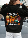 Women's Letter & Leopard Pumpkin Print Drop Shoulder Thermal Lined Hoodie, Fashion Casual Drawstring Pocket Hooded...