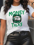 Women's Letter & Lip Print Round Neck Tee, Fashion Casual Crew Neck Short Sleeve T-Shirt for Daily Holiday Vacation...