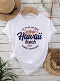 Women's Letter & Palm Tree Print Round Neck Graphic Tee, Vintage Trendy Casual Short Sleeve T-shirt For Daily Wear,...