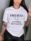Women's Letter & Smile Face Print Round Neck Tee, Trendy Casual Short Sleeve T-Shirt for Daily Wear, Ladies Summer Outfit...