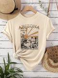 Women's Letter & Sun Print Round Neck Tee, Casual Graphic Short Sleeve T-shirt For Daily Wear, Ladies All Seasons Outfit...