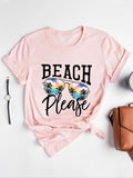 Women's Letter & Sunglasses Print Round Neck Tee, Fashion Trendy Casual Crew Neck Short Sleeve T-Shirt for Vacation...