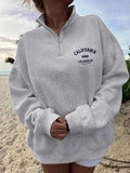 Women's Letter  Print Half Zip Sweatshirt, Casual Long Sleeve Pullover for Fall & Winter, Women's Clothes for Daily Wear...
