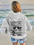 Women's Letter Graphic Print Drawstring Pocket Hoodie, Casual Drop Shoulder Long Sleeve Hooded Sweatshirt, Lady Fall &...
