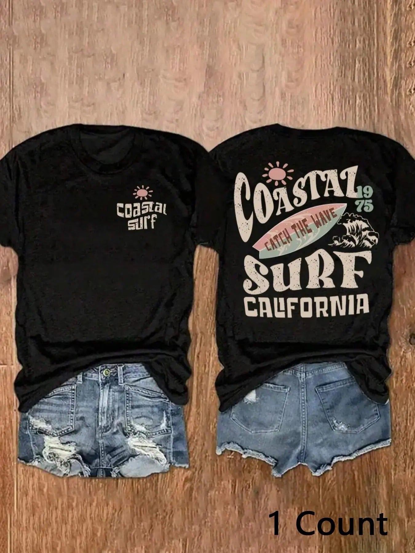 Women's Letter Graphic Print Round Neck Tee, Vintage Trendy Casual Short Sleeve T-shirt for Daily Wear, Ladies Summer...