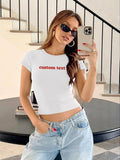 Women's Letter Print Crop Tee, Casual Short Sleeve Round Neck T-shirt for Spring & Fall, Women's Top for Daily Wear...