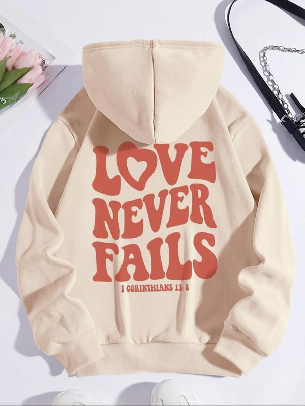 Women's Letter Print Drawstring Pocket Hoodie, Womenswear, Casual Longsleeves Hooded Pullover Tops For Fall & Winter,...