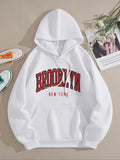 Women's Letter Print Drop Shoulder Hoodie, Fashion Casual Drawstring Pocket Hooded Sweatshirt for Daily Holiday Outdoor...