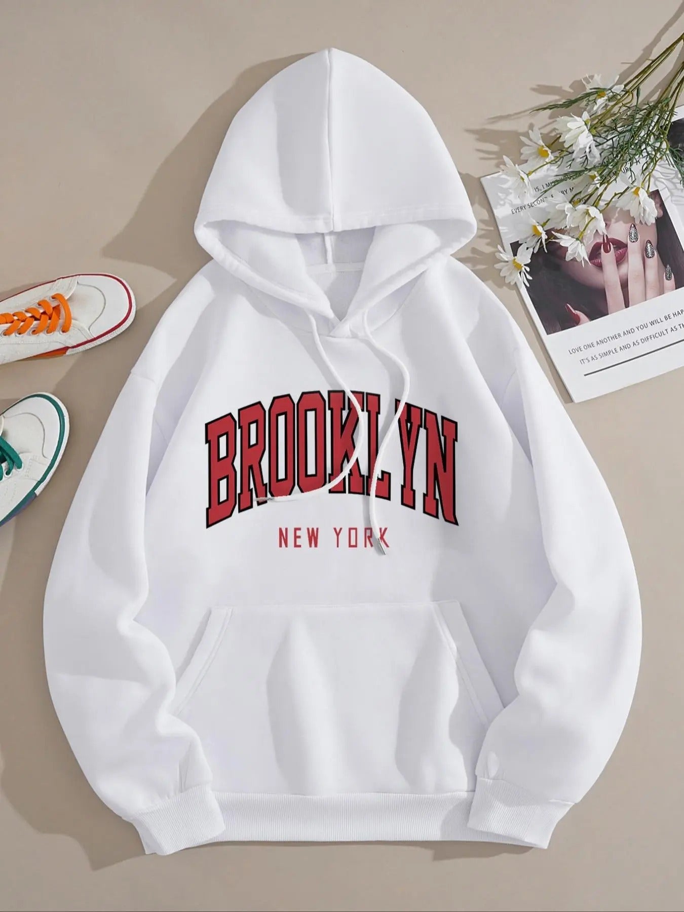 Women's Letter Print Drop Shoulder Hoodie, Fashion Casual Drawstring Pocket Hooded Sweatshirt for Daily Holiday Outdoor...