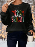 Women's Letter Print Merry & Bright Sweatshirt, Casual Long Sleeve Round Neck Pullover for Spring & Fall, Ladies Clothes...