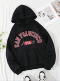Women's Letter Print Pocket Drawstring Hoodie, Casual Long Sleeve Hooded Sweatshirt, Women's Fall & Winter Clothes for...