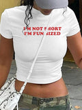 Women's Letter Print Round Neck Crop Tee, Casual Short Sleeve Crew Neck T-shirt for Summer, Fashion Women's Top for Daily...