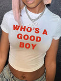 Women's Letter Print Round Neck Crop Tee, Casual Short Sleeve Crew Neck T-shirt for Summer, Fashion Women's Top for Daily...