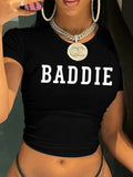 Women's Letter Print Round Neck Crop Tee, Fashion Casual Crew Neck T-shirt for Daily Holiday Vacation Outdoor Wear,...