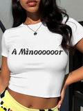 Women's Letter Print Round Neck Crop Tee, Fashion Casual Crew Neck T-shirt for Daily Holiday Vacation Outdoor Wear,...