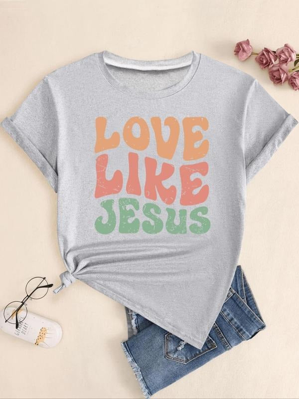 Women's Letter Print Round Neck Graphic Tee, Vintage Trendy Casual Short Sleeve T-shirt For Daily Wear, Ladies Summer...