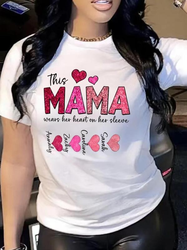 Women's Letter Print Round Neck Graphic Tee, Vintage Trendy Casual Short Sleeve T-shirt For Daily Wear, Ladies Summer...