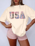 Women's Letter Print Round Neck Graphic Tee, Vintage Trendy Casual Short Sleeve T-shirt for Daily Wear, Ladies Summer...