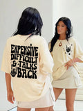 Women's Letter Print Round Neck Tee, Casual Short Sleeve Crew Neck T-Shirt for Summer, Fashion Women's Top for Daily...
