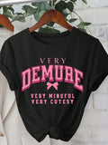 Women's Letter Print Round Neck Tee, Casual Short Sleeve Crew Neck T-Shirt for Summer, Fashion Women's Top for Daily...