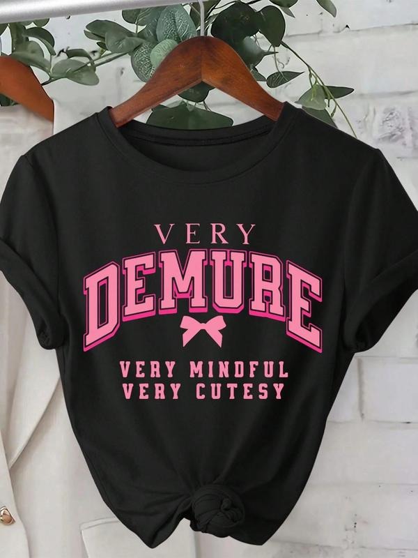 Women's Letter Print Round Neck Tee, Casual Short Sleeve Crew Neck T-Shirt for Summer, Fashion Women's Top for Daily...