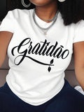 Women's Letter Print Round Neck Tee, Casual Short Sleeve Crew Neck T-Shirt for Summer, Fashion Women's Top for Daily...