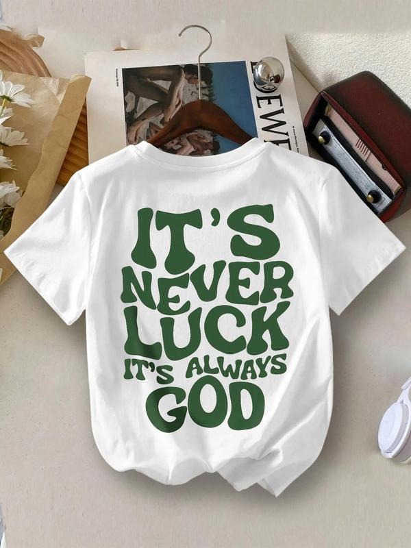 Women's Letter Print Round Neck Tee, Casual Short Sleeve Crew Neck T-Shirt for Summer, Fashion Women's Top for Daily...