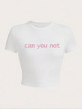 Women's Letter Print Round Neck Tee, Casual Short Sleeve Crew Neck T-shirt for Daily Wear, Ladies Clothes for All Seasons...
