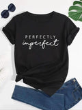 Women's Letter Print Round Neck Tee, Casual Short Sleeve Crew Neck T-shirt for Daily Wear, Ladies Clothes for All...