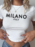Women's Letter Print Round Neck Tee, Casual Short Sleeve Crew Neck T-shirt for Daily Wear, Ladies Clothes for All...