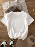 Women's Letter Print Round Neck Tee, Casual Short Sleeve Crew Neck T-shirt for Daily Wear, Ladies Clothes for All...