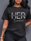Women's Letter Print Round Neck Tee, Casual Short Sleeve Crew Neck T-shirt for Daily Wear, Ladies Clothes for All...