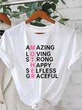 Women's Letter Print Round Neck Tee, Casual Short Sleeve T-Shirt for Summer, Ladies Clothes for Daily Wear Hoodie, Sweatshirt