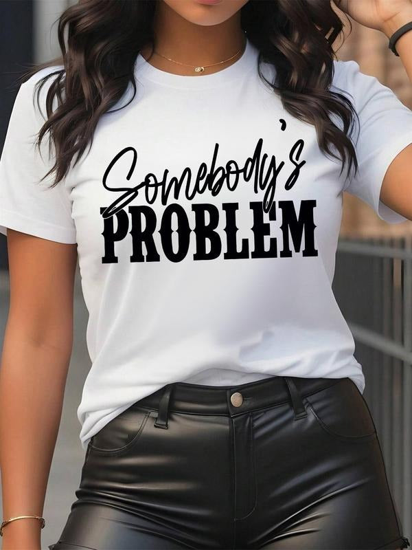 Women's Letter Print Round Neck Tee, Fashion Casual Crew Neck Short Sleeve T-Shirt for Daily Holiday Vacation Outdoor...