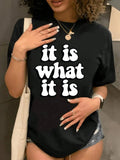 Women's Letter Print Round Neck Tee, Fashion Casual Crew Neck Short Sleeve T-shirt for Daily Holiday Vacation Outdoor...