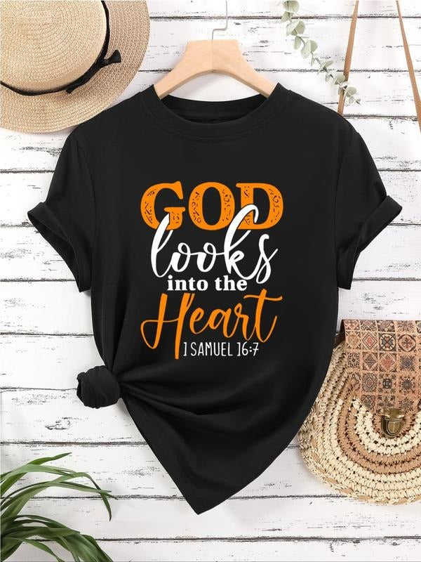 Women's Letter Print Round Neck Tee, Fashion Casual Short Sleeve T-shirt for Daily Wear, Ladies Summer...