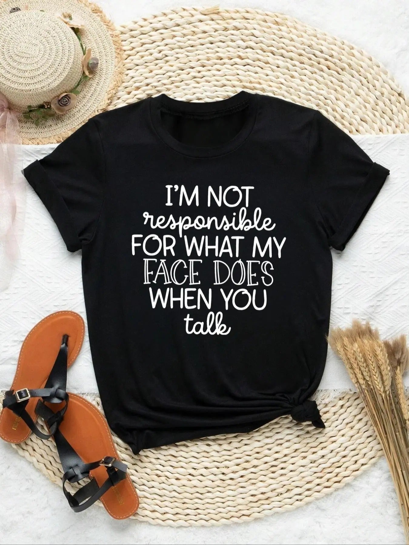 Women's Letter Print Round Neck Tee, Fashion Casual Short Sleeve T-shirt, Ladies Summer Clothes for Daily...