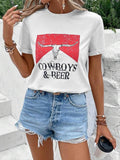 Women's Letter Print Round Neck Tee, Vintage Trendy Casual Short Sleeve T-shirt for Daily Wear, Ladies All Seasons Outfit...