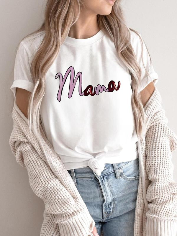 Women's Letter Print Round Neck Tee, Vintage Trendy Casual Short Sleeve T-shirt for Daily Wear, Ladies Summer Top Hoodie,...