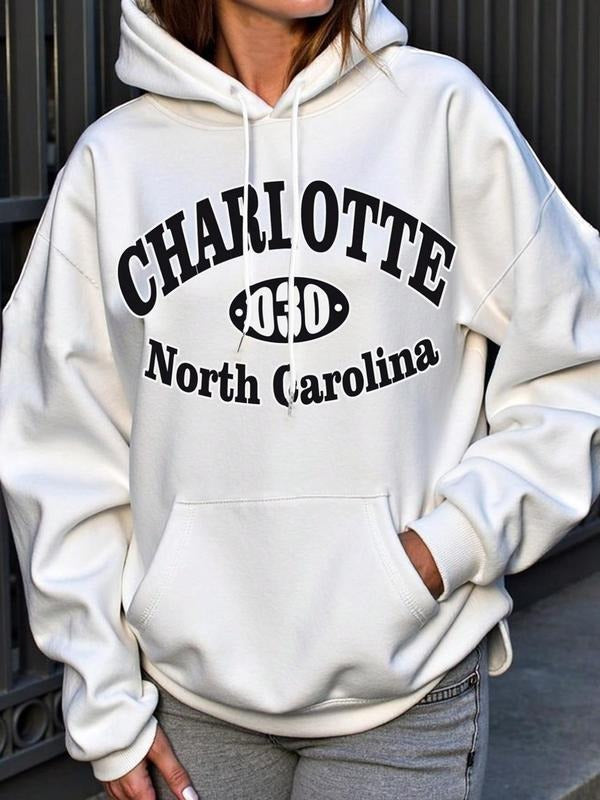 Women's Letter Print Vintage Hoodie, Casual Long Sleeve Hooded Sweatshirt for Fall & Winter, Fashion Ladies' Top for...