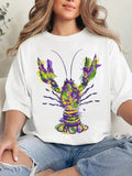 Women's Lobster Print Round Neck Tee, Fashion Casual Crew Neck T-shirt for Daily Holiday Vacation Outdoor Wear, Ladies...