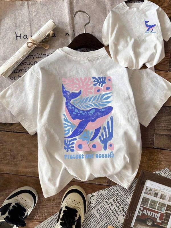 Marine Life Print Round Neck Casual Short Sleeve Crew Neck Summer Top Daily T-Shirts, Hoodie, Sweatshirt