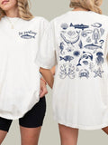 Women's Marine Life Print Round Neck Tee, Casual Short Sleeve T-shirt for Summer, Ladies Clothes for Daily Wear, Top...